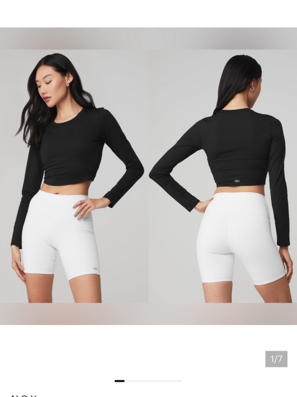 ALO Gather Long Sleeve Crop Top Ribbed Black Size Small